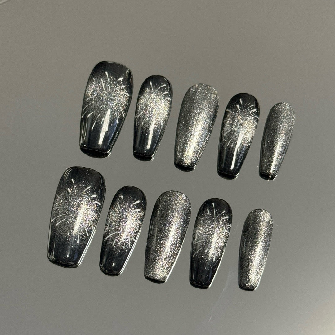 Black Firework Press On Nail